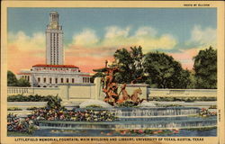 Littlefield Memorial Fountain Main Building and Library University of Texas Postcard