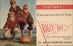 Victory if You Come to Our Class Next Sunday Rally Day Football Postcard Postcard