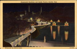Illuminated Roadway and Intake Towers Boulder City, NV Postcard Postcard