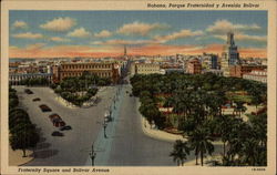 Parque Fraternidad y Avenida Bolivar (Fraternity Square and Bolivar Avenue) Havana, Cuba Postcard Postcard