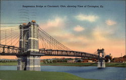 Suspension Bridge at Cincinnati, Ohio, Showing View of Covington KY Postcard