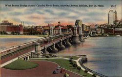 West Boston Bridge across Charles River Basin Postcard