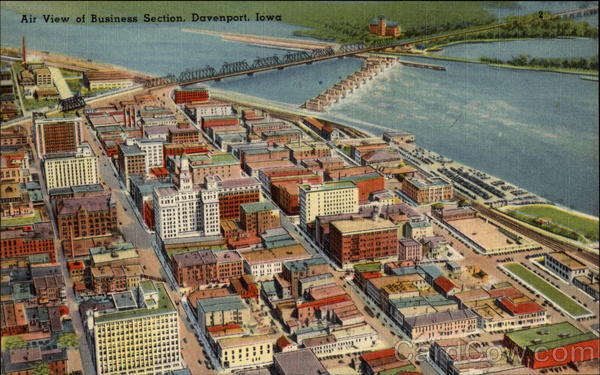 Air View of Business Section Davenport Iowa