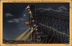 A Thrill of a Minute - Diving Horse by Night, Ocean End Steel Pier Postcard