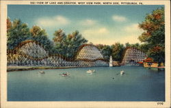 View of Lake and Coaster, West View Park Postcard