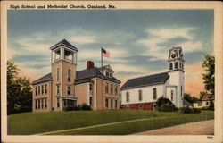 High School and Methodist Church Postcard