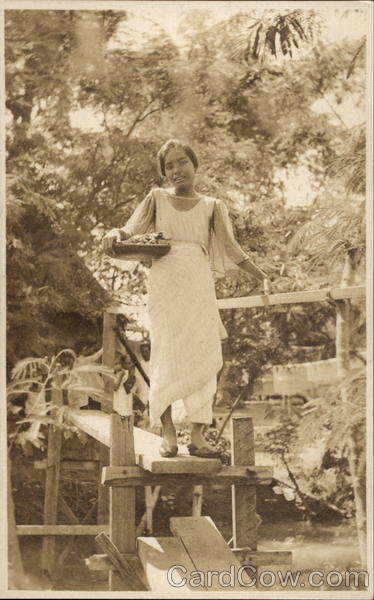 Native girl crossing on bridge Philippines