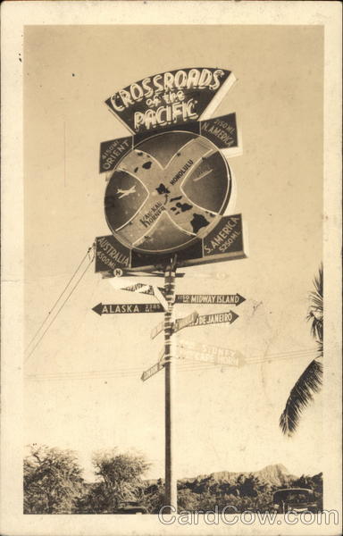 Crossroads of the pacific street sign Honolulu Hawaii