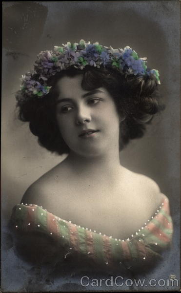 Young woman with hydrangea wreath on her head Girls