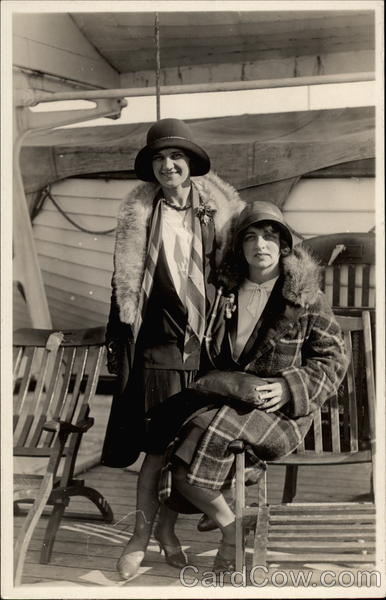 Ladies on the deck of an ocean liner Women