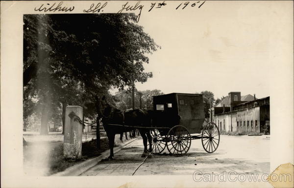 Horse and Carriage Tied to a Post Arthur Illinois Horses