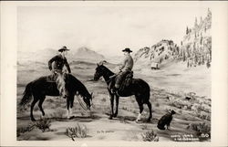 Painting of cowboys herding sheep Postcard