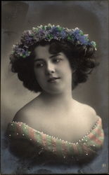 Young woman with hydrangea wreath on her head Postcard