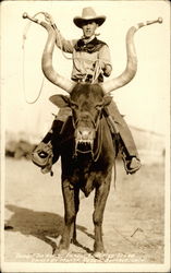 Monte Reger on Bobby The World's Famous Steer Buffalo, OK Rodeos Postcard Postcard