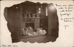 Children reading fireside - Christmas Greetings Postcard