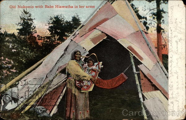 Old Nokomis with Babe Hiawatha in her arms Native Americana
