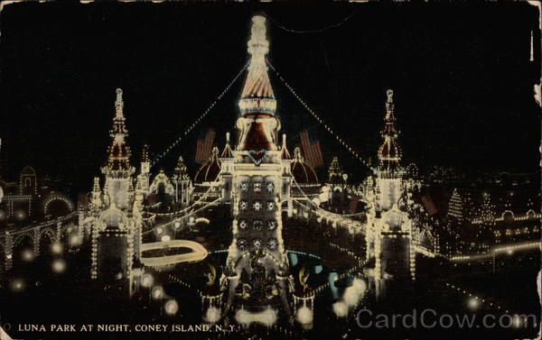 Luna Park at night Coney Island New York