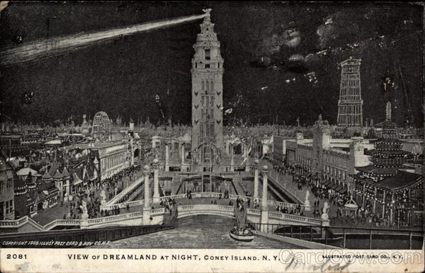 View of Dreamland at Night Coney Island New York