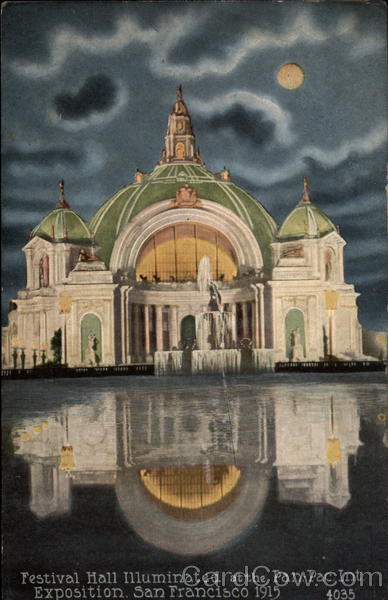 Festival Hall illuminated at the Pan-Pac Int. Exposition, 1915 San Francisco California