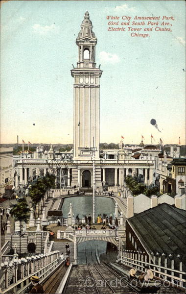 White City Amusement Park, 63rd and South Park Ave, electric tower and chutes Chicago Illinois
