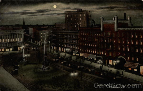 West End of Public Square at Night Watertown New York
