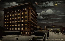 P. & L.E. Station at Night Postcard