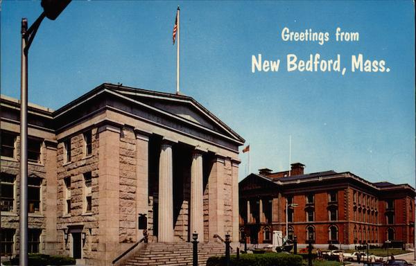 Greetings from New Bedford, Public Library and City Hall Massachusetts