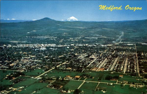 View of Town and Mt. McLoughlin from the Air Medford Oregon