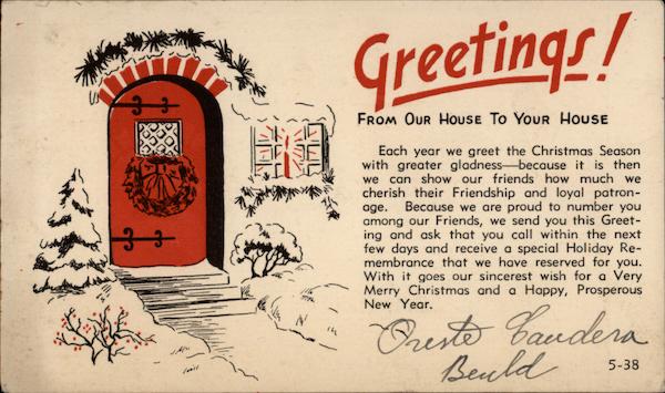 Holiday Greetings with Red Door and Snow Christmas