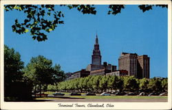Terminal Tower and Terminal Group Showing Part of Cleveland's Mall from Cleveland Public Auditorium Postcard