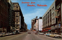 Greetings from Omaha, looking West on Douglas Street Nebraska Postcard Postcard