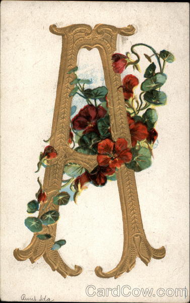 Large gold A with nasturiums Alphabet Letters