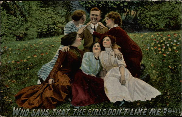 Man Surrounded by Five Rosy-Cheeked Women Comic