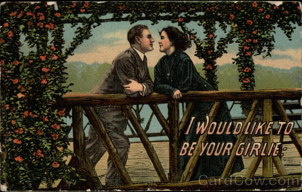 Man and woman on rose covered bridge Couples