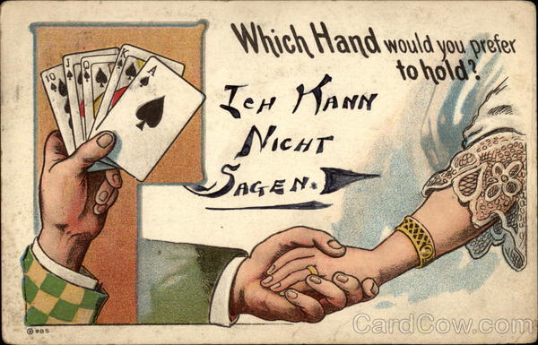 Poker hand and hand-holding cartoon Card Games