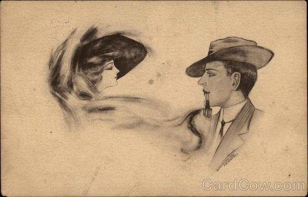 Woman appearing in man's pipe smoke Couples