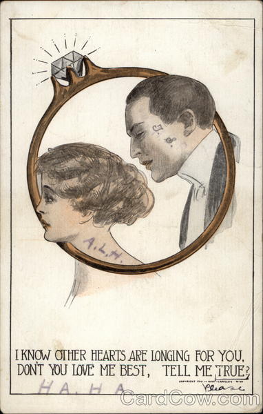 Couple framed by engagement ring