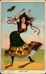 Woman scared of a bat Postcard