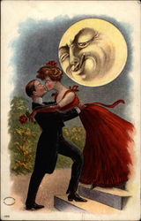 Couple Kissing By Moonlight Postcard