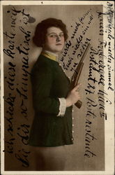 Portrait of woman holding gun Postcard