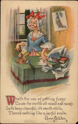 Woman dusting a desk haphazardly Postcard