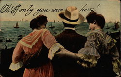 Man with two women looking at sea Postcard