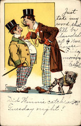 Tall man berating a short man Postcard