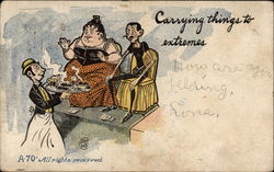 Waiting with tray serving fat woman, skinny man Waiting with tray serving fat woman, skinny man