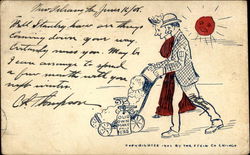 Man and woman pushing a baby stroller Man and woman pushing a baby stroller