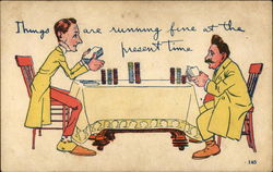 Two Cartoon Men Playing Poker Postcard