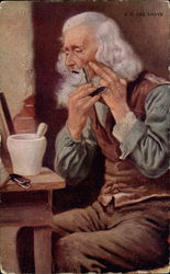 Elderly gentleman shaving Postcard