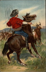 Cowboy Roping a Steer Postcard