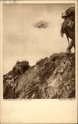 Soldiers climbing out of fox hole Postcard