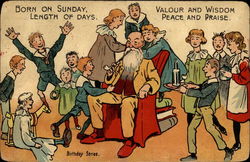 Bearded old man surrounded by children Postcard